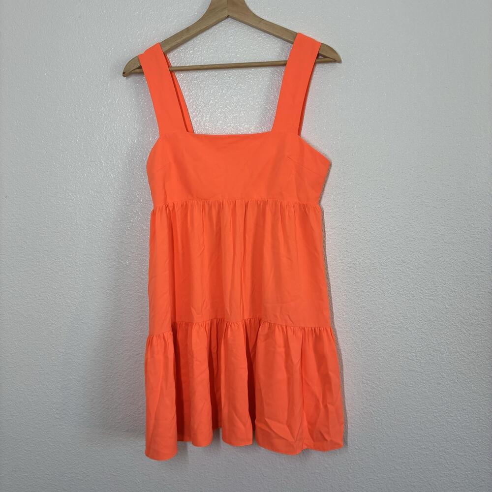 Amanda Uprichard Dress Womens S Orange Square Neck Tiered Ruffle Sundress